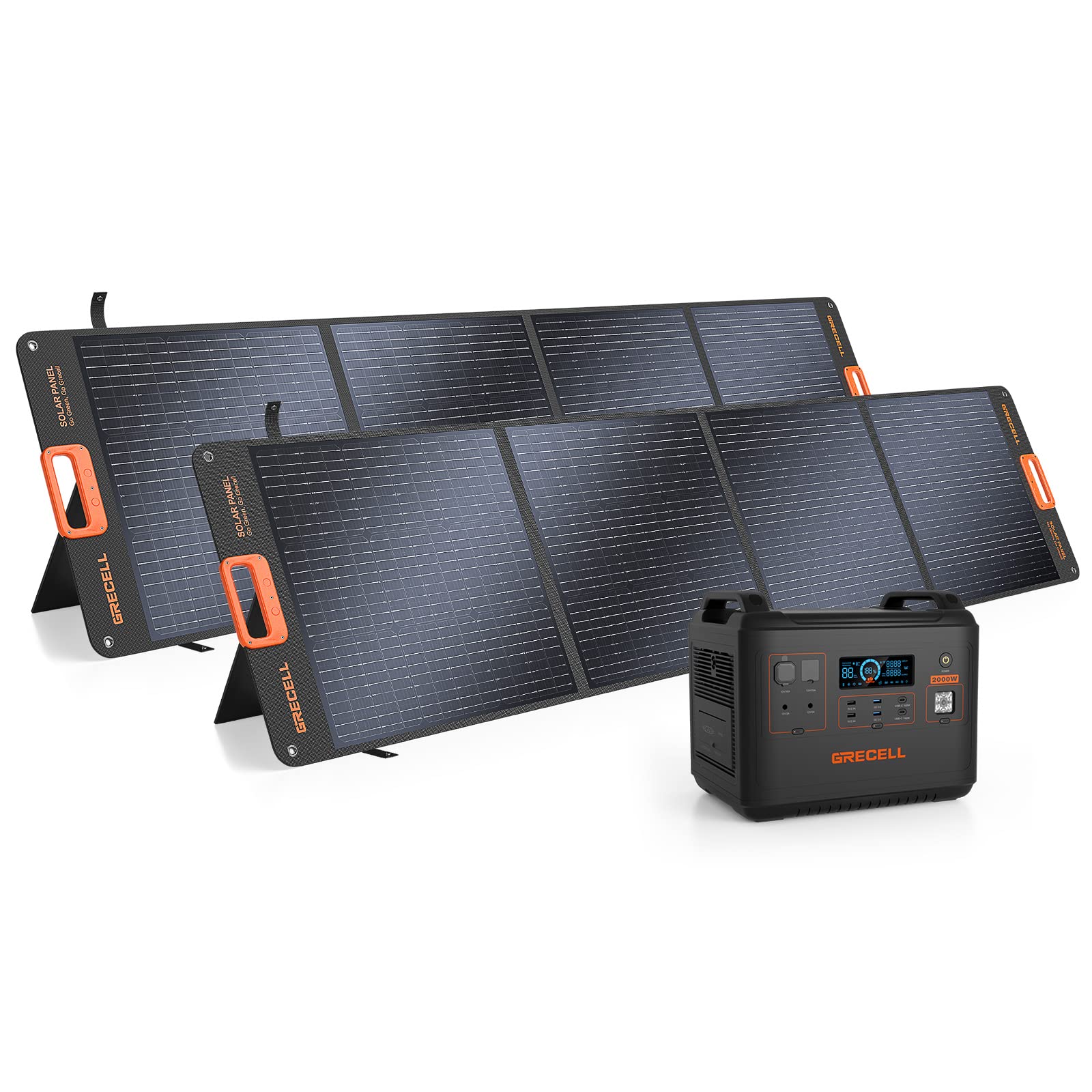 GRECELL Portable Power Station 2000W with 2*200W Foldable Solar